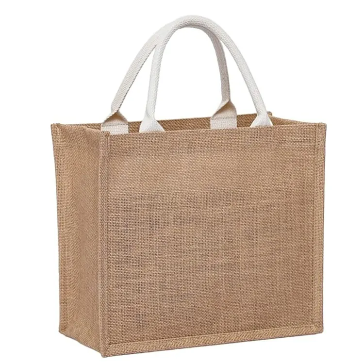 Commercio all'ingrosso eco-friendly juta juta Shopping Tote bag con Logo stampato personalizzato