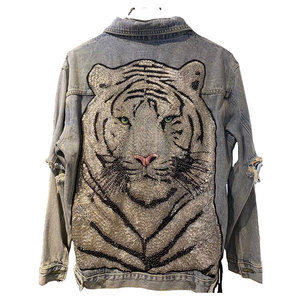 Giacca di <span class=keywords><strong>Jeans</strong></span> da <span class=keywords><strong>Uomo</strong></span> Mingwei Personalizzata Blu Lavato con Ricami Stile Motociclista - Product Image 2