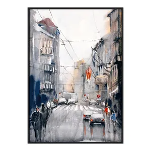 Factory Hot Selling Black PS Frame Creative Framed Canvas Classical Image along the Street Wall Decoration