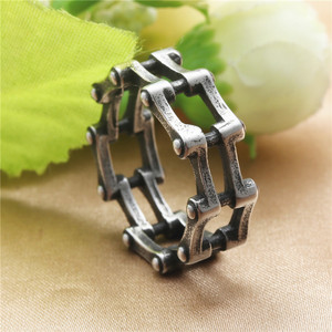 Men's <b>Titanium</b> Steel Motorcycle <b>Chain</b> Ring Retro Punk Style Geometric Hollow Jewelry Gift - Product Image 1