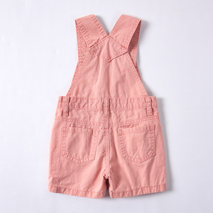 Wholesale 100% Cotton Baby Girls Jumpsuit Plant-Dyed Natural Dye Sleeveless Short Denim <strong>Dungaree</strong> with <strong>Floral</strong> Pattern - Product Image 2