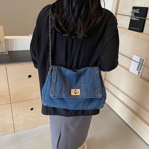 Bolso de Hombro de Mezclilla Coreano Vintage para Mujer, Gran Capacidad, con Cadenas, Diseño con Cierre, Impermeable, Estilo Boston, Nuevo - Product Image 3