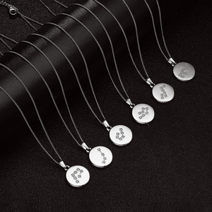 Nuevo Collar con Colgante de Disco Redondo en Blanco, Colgante con Joyas, Acero Inoxidable, Collar Sencillo con Signos del Zodíaco - Product Image 3