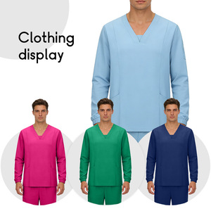 Men's <b>Scrub</b> Suit Long Sleeve V Neck Split Set Moisture Wicking Hospital Uniform <b>Blue</b> Medical Workwear - Product Image 2