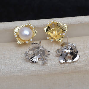 Pendientes de Plata S925 Wenchi con Soporte Inferior y Perlas de 8-9 mm, Accesorios de Joyería DIY para Mujer, Nuevo 15869 - Product Image 1
