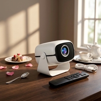 Mini projecteur intelligent avec support rotatif à 180°, commande vocale Android AI, haut-parleurs intégrés, WiFi, Bluetooth, décodage vidéo LED 4K, portable