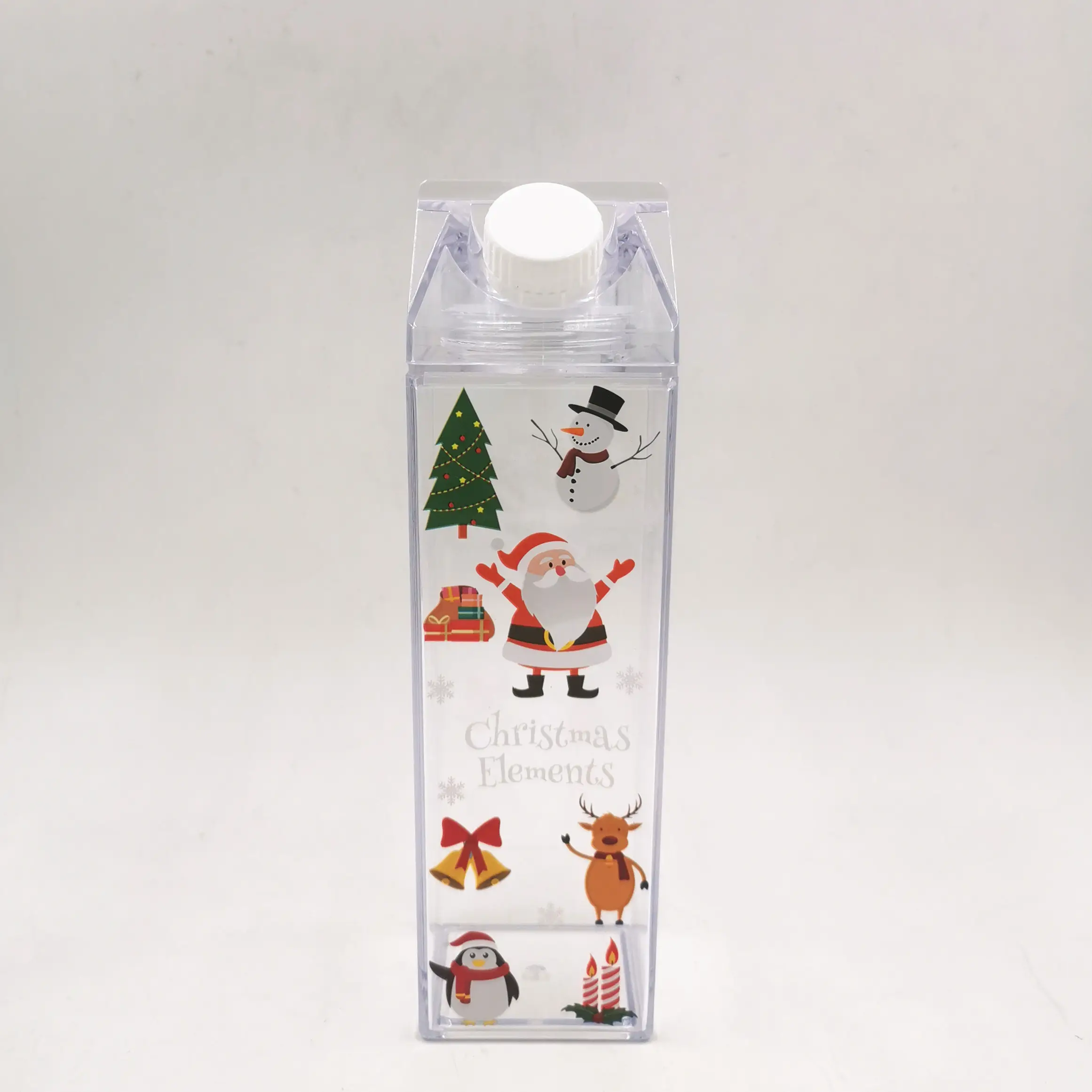 Christmas Gift Plastic Juice Bottle Milk Box Shape Water Bottle