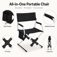 Chaise de Réalisateur Pliante Portable avec Poche Latérale, Accoudoir Rembourré, Cadre en X en Aluminium – Idéale pour le Camping, les Pique-niques, la Photographie et le Cinéma en Extérieur