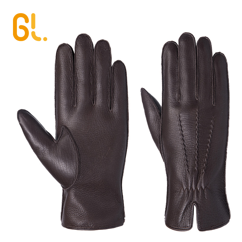 GL110 Custom Fashion Luxury China Manufacturer Wholesale Men Cheap Winter Warm Real Genuine Deerskin Driving Leather Palm Gloves