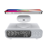 Jam Alarm pengisi daya nirkabel multifungsi, dengan termometer tanggal F/C tampilan Digital LED untuk penggunaan Desktop