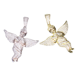 Colgante de Ángel Personalizado en Plata de Ley S925 Chapada en Oro con Moissanita Redonda Brillante Certificada para Regalo de Joyería - Product Image 1