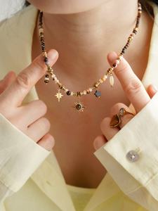 שרשרת תליון עבודת יד עם חרוזים בסגנון ג'וג'ו בוהו, אבן טבעית עין הנמר, תליוני שמש וכוכב, שכבות מתכווננות, תכשיטים לנשים, סיטונאי - Product Image 2