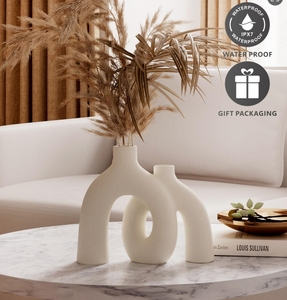 Ensemble de vases décoratifs Hug Donut, style nordique moderne bohème, décorations en céramique mate pour la maison, salon, étagère, bibliothèque - Product Image 3