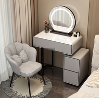 Table de toilette design moderne et luxueux de 60 cm avec miroir LED, meuble de maquillage en bois crème, idéal pour petit appartement, chambre principale, usage scolaire