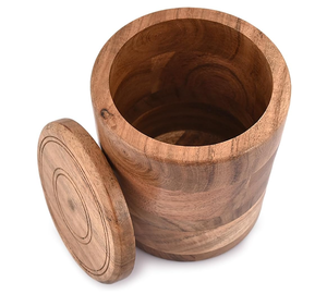 Sıcak satış akasya ahşap yuvarlak ahşap depolama kavanoz kahve teneke saklama kutusu ev için kapaklı - Product Image 3