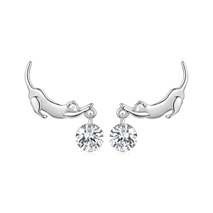 Pendientes de Gato Adorables, Chapados en Plata, Aleación, Cristal Redondo, Diamantes de Imitación, Forma de Animal, Joyería de Moda para Mujer, Regalo - Product Image 1