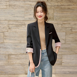 Women's Grey Blazer Solid Color Polyester Anti-Wrinkle Spring Autumn Casual Elegant Commute Style - Product Image 3
