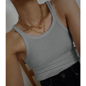 Camiseta de tirantes acanalada sin mangas básica informal para mujer Tops cortos de algodón personalizados para niña - Product Image 2