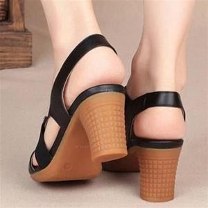 Summer Women Sandals New Open <b>Toe</b> Fish Mouth Roman Shoes High Thick Heel Leather Elastic Mama - Product Image 3