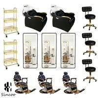 Fauteuil-lit de lavage portable de luxe blanc avec bac en fibre de verre, design semi-inclinable pour ensemble de mobilier de salon de coiffure