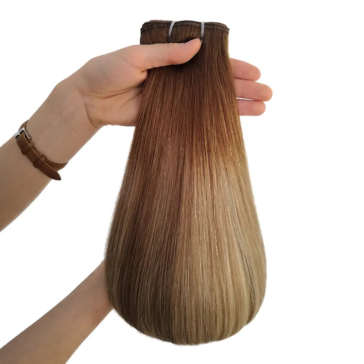 Naaien In Russische Human Hair Weave Double Drawn Ombre Haar Weeft, Blonde Inslag Hair Extensions