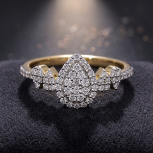 Bague en diamant jaune 14 carats classique taille brillant avec halo de diamants naturels et accents en grappe, plaqué rhodium, pour femme, anniversaire - Product Image 1