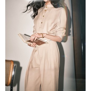 Fashion Temperament <strong>Old</strong> Money Style Women's Pants Sets Buttons Lapel Irregular Pullover Tops High Waist Trousers 2 Pcs Set 3593 - Product Image 3