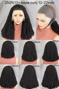 लेट्सफ्लाई 250% पूर्ण कच्चे कुंवारी बालों 13*4 फीता ललाट पिक्सी कर्ली विग पी 430 हाइलाइट और काले रंग के क्यूटिकल अलंग मूल विग - Product Image 4