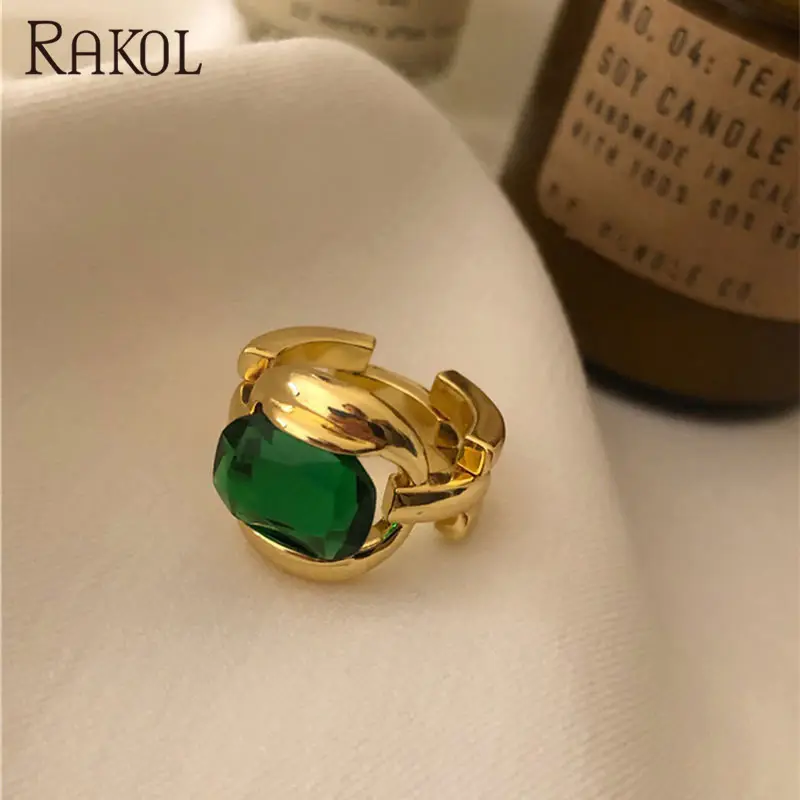 Rakol PR001 Groothandel Emerald Gemstone Finger Verstelbare Ring 18K Gold Plated Stapelbaar Ring Sieraden Afghaanse Sieraden