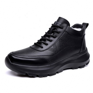 Bottes d'hiver en cuir véritable pour hommes, bottines à bout rond, doublure en polaire, semelle extérieure en caoutchouc, chaussures chaudes pour hommes - Product Image 5