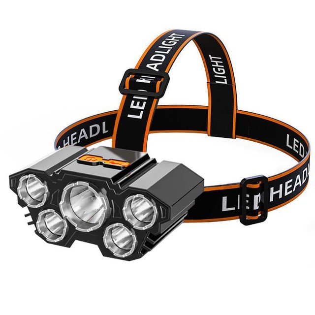 LED Rechargeable IP54 Waterproof Camping Headlamp with USB-C Charging 18650 Li-Ion Battery Adjustable Portable Outdoor Lighting
