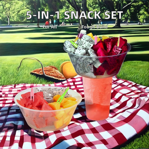 Conjunto de 5 em 1: Tigelas Plásticas de 500ml para Frutas e Lanches, Estilo Parede Simples, 90mm de Diâmetro, para Levar, com Canudos e Garfos - Product Image 3