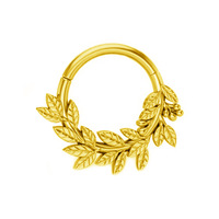 Anneau de septum en acier inoxydable 316, motif feuille, 1,2*8mm, doré/argenté, clicker à segment articulé, anneau de nez, bijou de piercing branche d'olivier