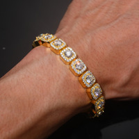 Bracelet à maillons carrés Moissanite en argent sterling 925 plaqué or 10mm certifié GRA Testeur de diamants Iced Out Pass Hip Hop