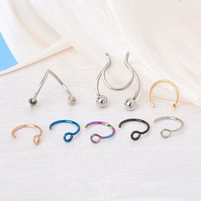 Fake Nose Ring for Men Stainless Steel Piercing Jewelry