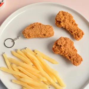 PVC Simulation Chicken Legs Wings Model Bag Pendant Keychain Charm French Fries Keychain