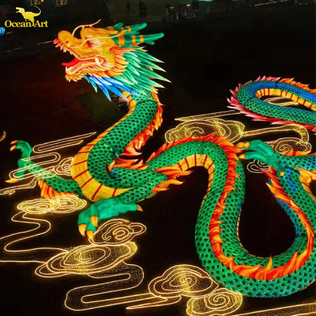 Chinese Dragon Beautiful Silk Festival Lantern For Theme Park