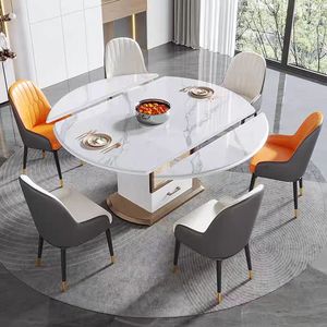 Juego de comedor minimalista moderno con 8 sillas, mesa de restaurante, tapa de mármol para sala de estar, juego de comedor extensible para restaurante - Product Image 4