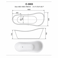 Bañera Independiente Tipo Slipper, Acabado Blanco Brillante, para Baño Clásico, 180 cm