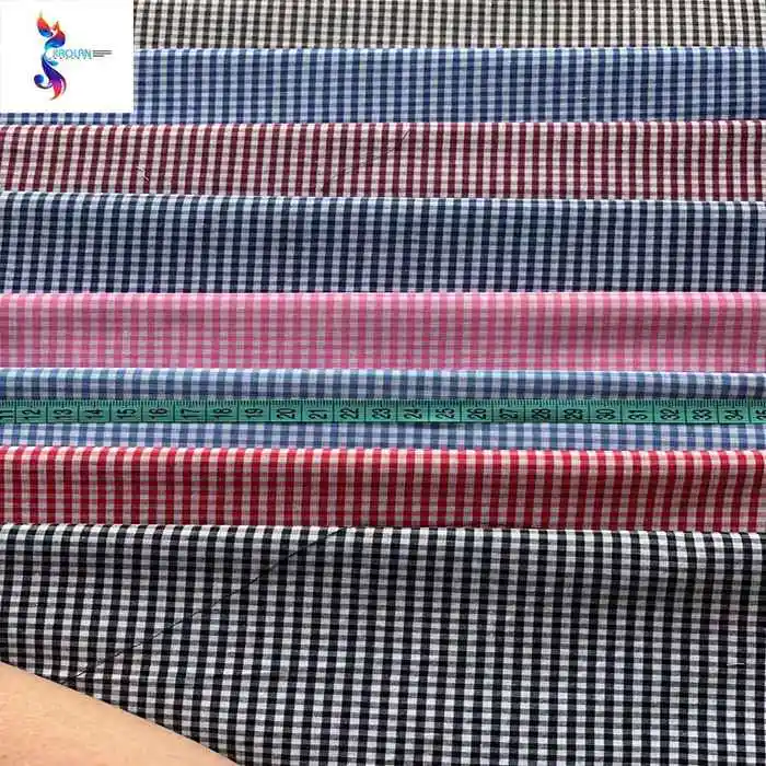 Áo Sơ Mi Nhuộm Sợi TC Vải Kẻ Ca Rô Gingham Cotton Polyester Bán Chạy Đồng Phục Trường Học Vải Poplin Kẻ Sọc