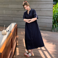 En stock Robe T-shirt longue d'été oversize décontractée unie fendue style plage pour femme