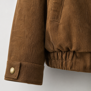 Women's Unisex Button Up Bomber Coat <b>Brown</b> <b>Corduroy</b> Sherpa Lined <b>Jacket</b> with Pocket for Casual Outdoor Wear - Product Image 6