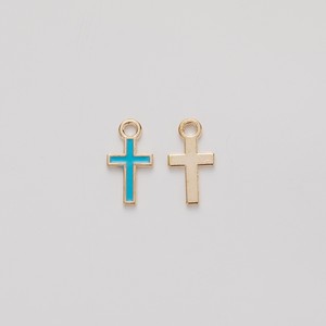 Colgante de Cruz Latina en Tono Dorado, de Aleación de Zinc Esmaltada, con Aro Individual, <span class=keywords><strong>para</strong></span> Recuerdos de <span class=keywords><strong>Bautizo</strong></span> y Manualidades - Product Image 2