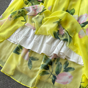 Fiocco personalizzato in vita mostra un vestito stampato in <span class=keywords><strong>Chiffon</strong></span> floreale Super <span class=keywords><strong>giallo</strong></span> sottile da donna - Product Image 5