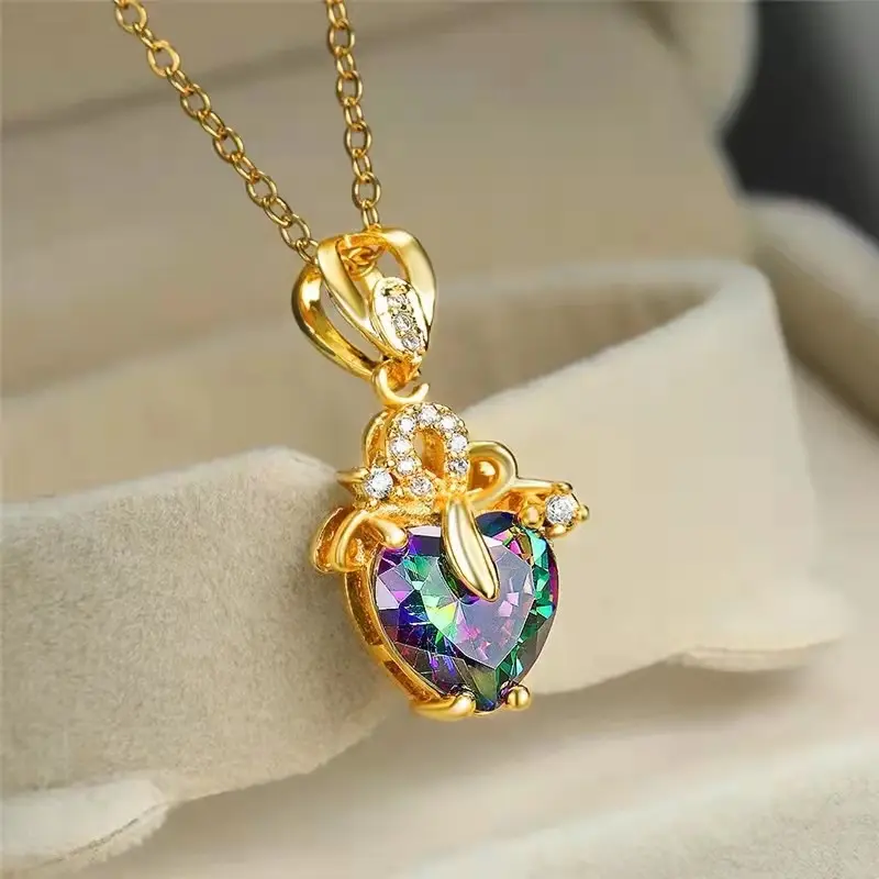 Neue Mode bunte Imitation Turmalin Liebe Symbol Anhänger Herzförmige Diamant Halskette Schmuck für Frauen Geschenk