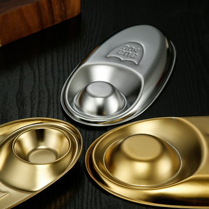 Plateau de service multifonctionnel ovale en acier inoxydable 304, style coréen, pour collations, avec <span class=keywords><strong>grille</strong></span> à sauce - Product Image 2