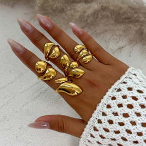 Lot de 5 <span class=keywords><strong>Bagues</strong></span> Tendance en Forme de Goutte d'Eau Lisse Irrégulière pour Femmes, Breloques et <span class=keywords><strong>Bagues</strong></span> de Doigt Serpent pour Dames, Accessoires de Bijoux de Mode, Cadeau - Product Image 1