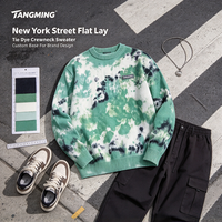 Pull en maille col rond tie-dye OEM pour homme, style streetwear ample avec étiquette tissée, fabrication TANGMING, logo de marque personnalisé, tricot.