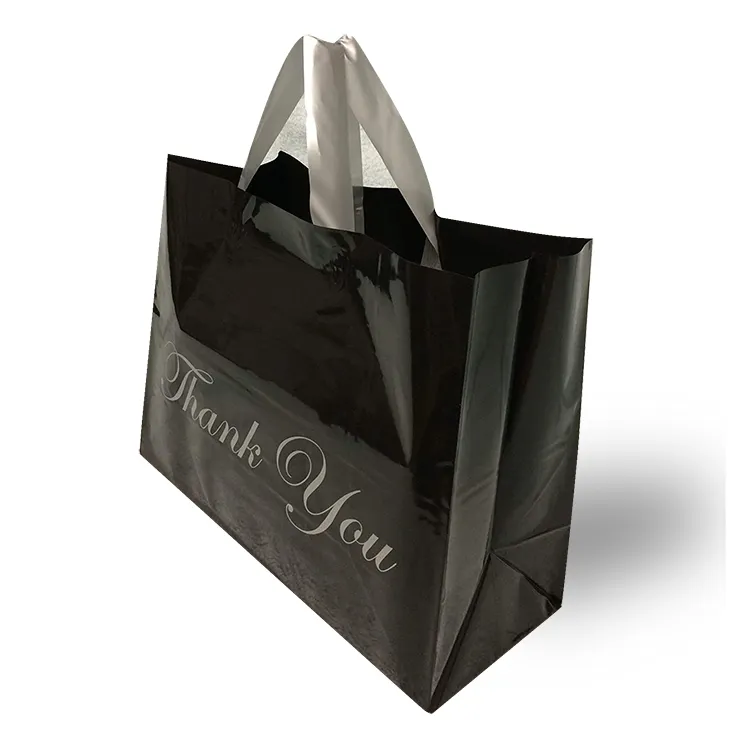 high quality customized plastic thank you bags black carrying bag with handle