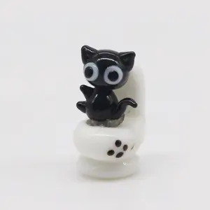 Handmade glass small cat and closestool glass animal figurines